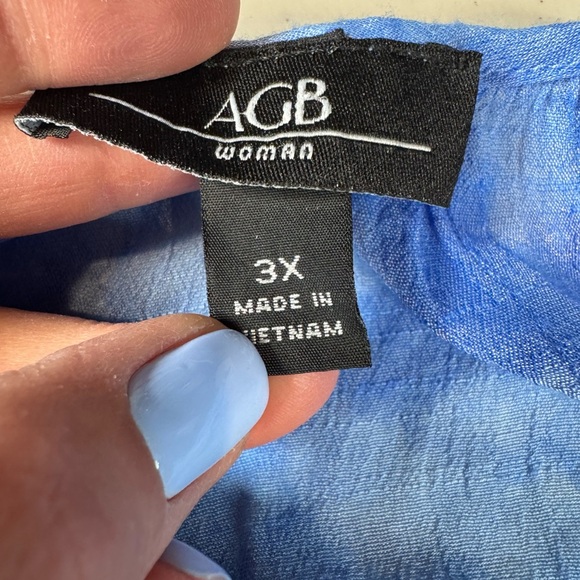 AGB Woman 3X Blue Tie Dye Boho Peasant Top Plus Tunic Blouse Crochet Trim D226 - Picture 9 of 10